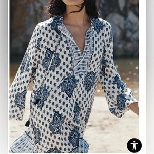 zara Blue and White Floral Tunic Dress xs bloggers favourite